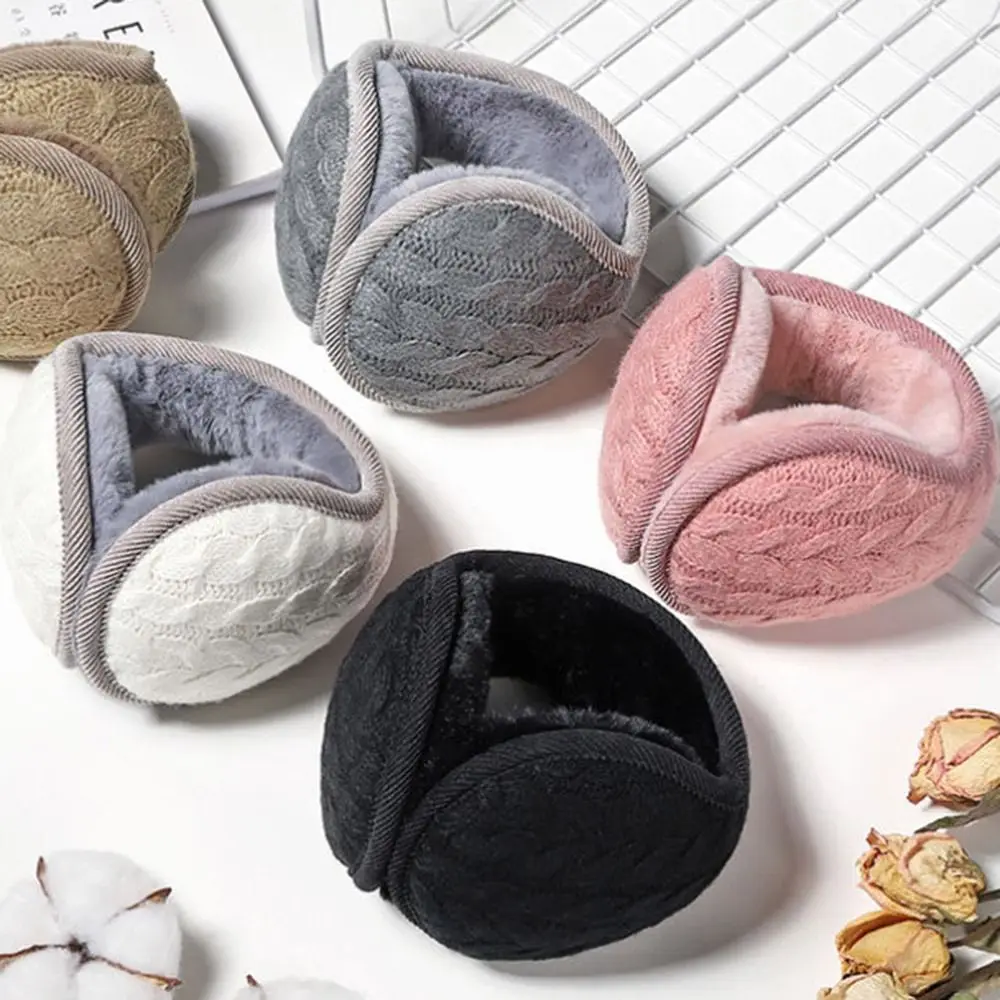 

Foldable Knitted Jacquard Warm Earmuffs Winter Ear Muffs Fleece Plush Earmuffs Behind Band Head Ear Warmers Outdoor Ear Cover