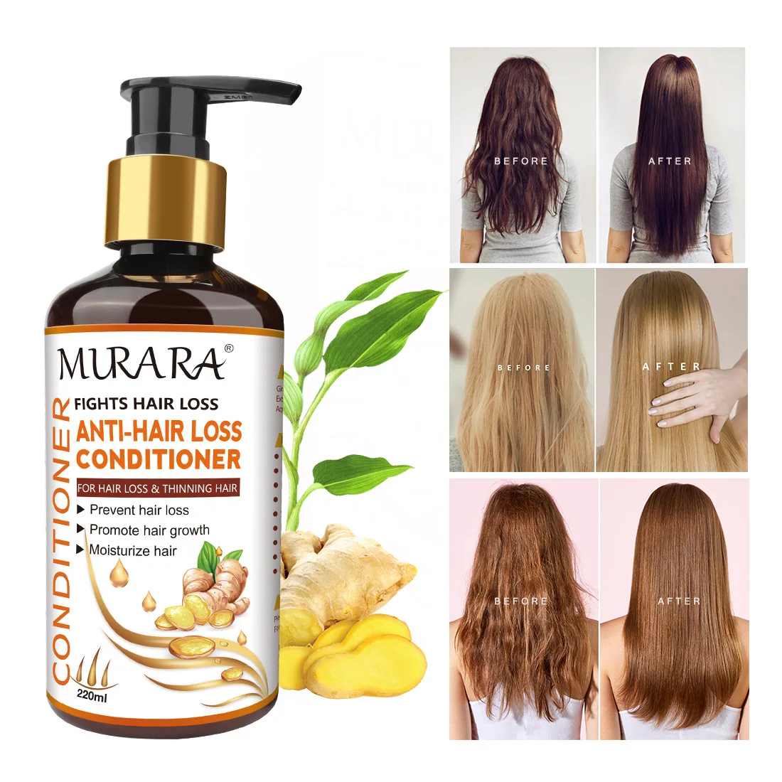 

220ML Ginger Hair Growth Conditioner Anti-hair Loss Product Repair Damaged Dry Broken Fork Nourish Smooth Hair Care For Women