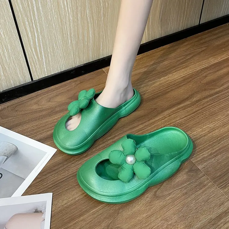 

2022 New Fashion Slippers Thick Sole Beach Cloud Slippers Non-Slip Solid Color Flower Sandals Women's Soft Sole Ladies Slippers