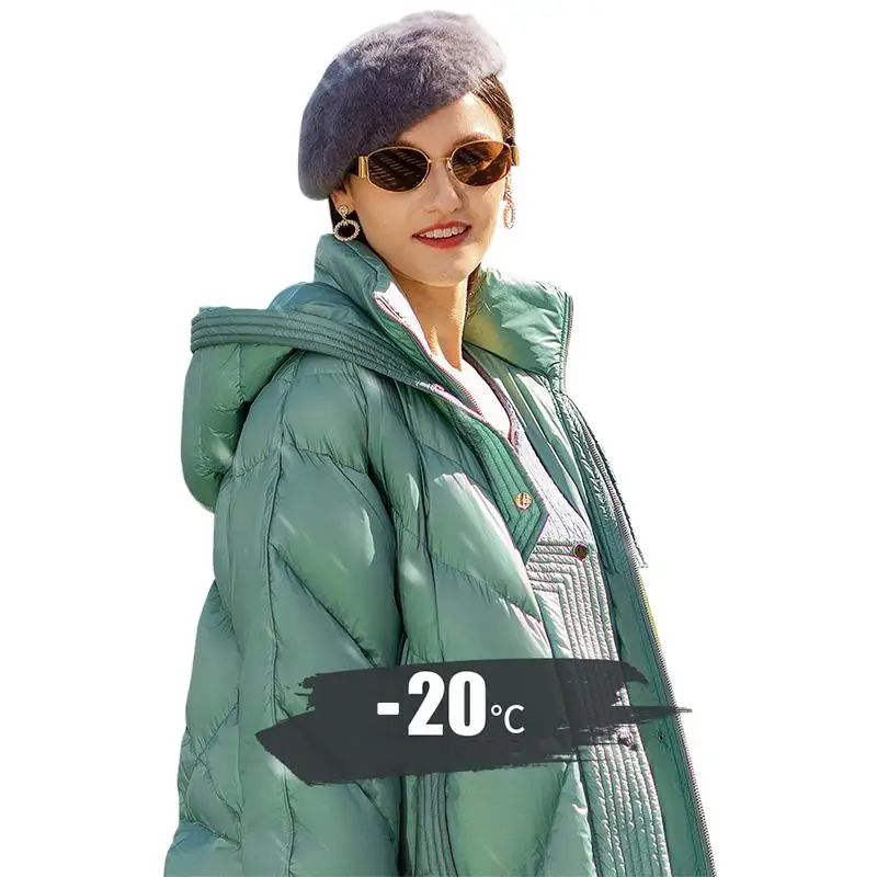 -20 Degree Winter Super Long Down Jackets Women Hooded Thick Warm Coat With Belt Waterproof Fashion Loose Female Puffer Jacket
