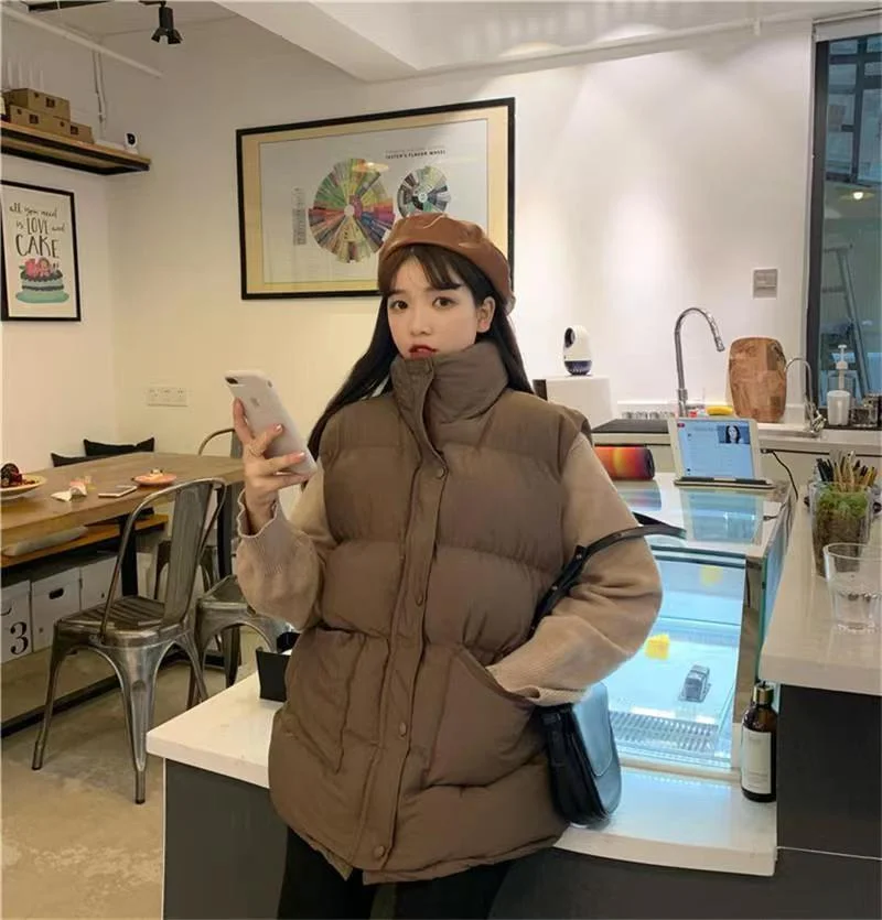 Autumn 2021 New Female Vest Jacket Women Winter Coat Warm Women Loose Parkas Solid Army Green Sleeveless Coats Parka 4 Colors