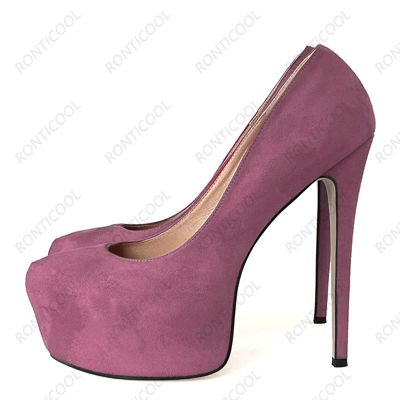 Женские замшевые туфли-лодочки на платформе с круглым носком