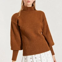 high neck lantern sleeve sweater women european and american style slim top autumn and winter new lazy wind knitted sweater