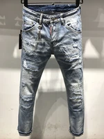new men%e2%80%98s dsquared2 buttons jeans ripped for male skinny pants mens denim trousers top quality slim jeans 9632