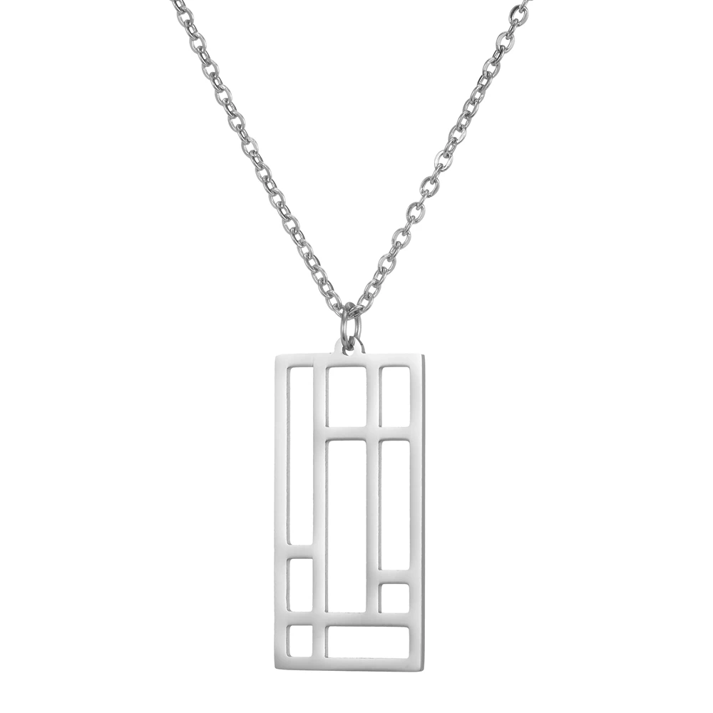 

Xincong Stainless Steel Jewelry Steel Color 13.34x28.23mm Cutout Pattern Rectangle Pendant Necklace With 45+5cm Link Chain