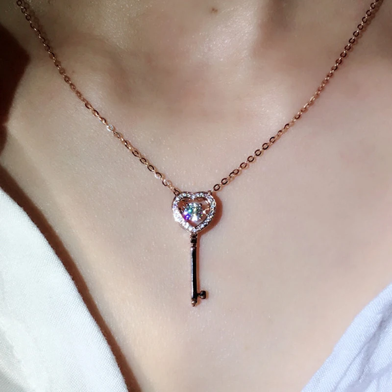 Женская цепочка с белым цирконом модное ожерелье кулоном в виде ключа от