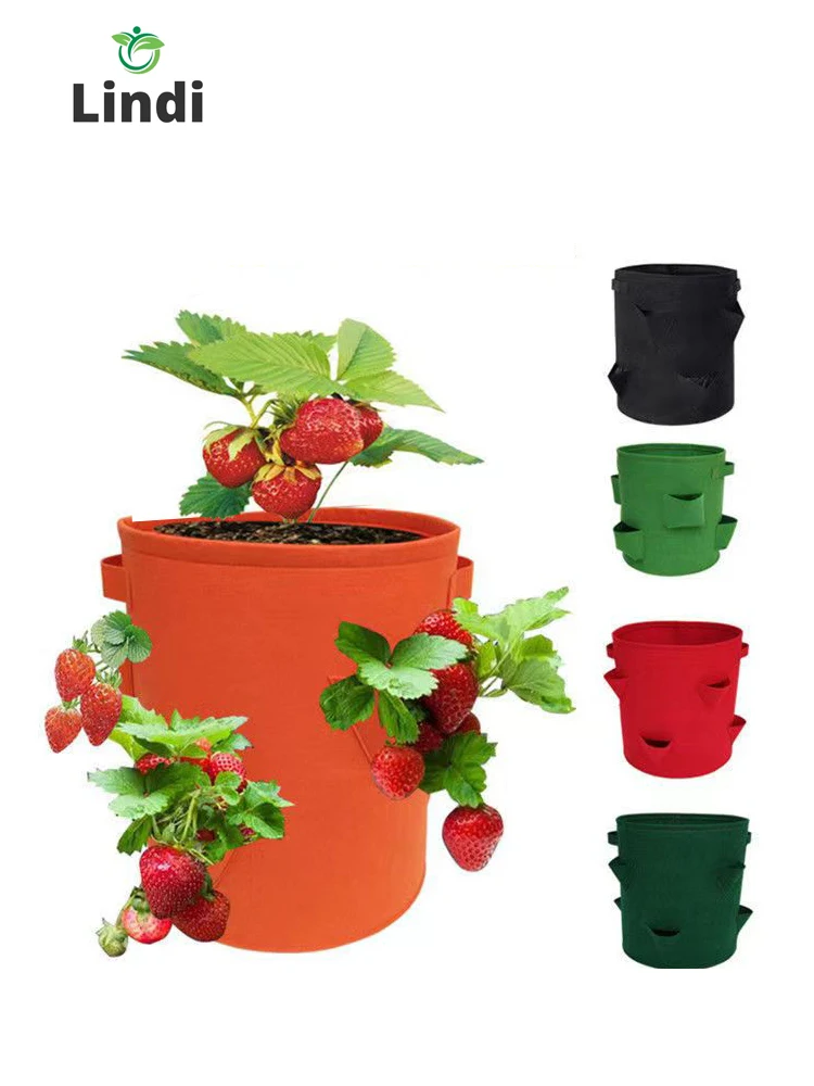 2 Pcs 7 Gallon 6 Hole Strawberry Planting Bag Wall Hanging Fruit Root Planting  Reusable