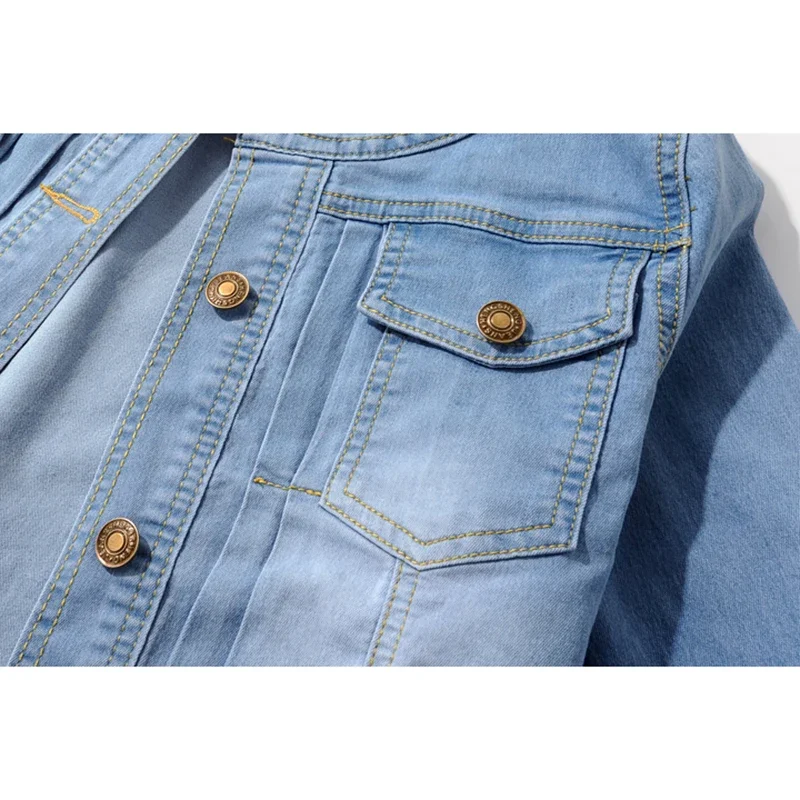 Эластичная тонкая короткая джинсовая куртка винтажная синяя женская ковбойская