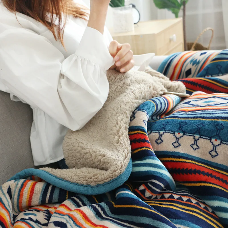 

Soft Warm Flannel Lamb Fleece Blanket Boho Ethnic Decor Luxury Bedding Sheets Winter Bed Cover Travel Throwing Blanket