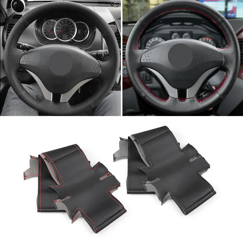 Soft Perforated Leather Cover For Mitsubishi Pajero 2008 2009 2010 2011 V73 L200 Hand Sewing Car Inner Steering Wheel Cover Trim