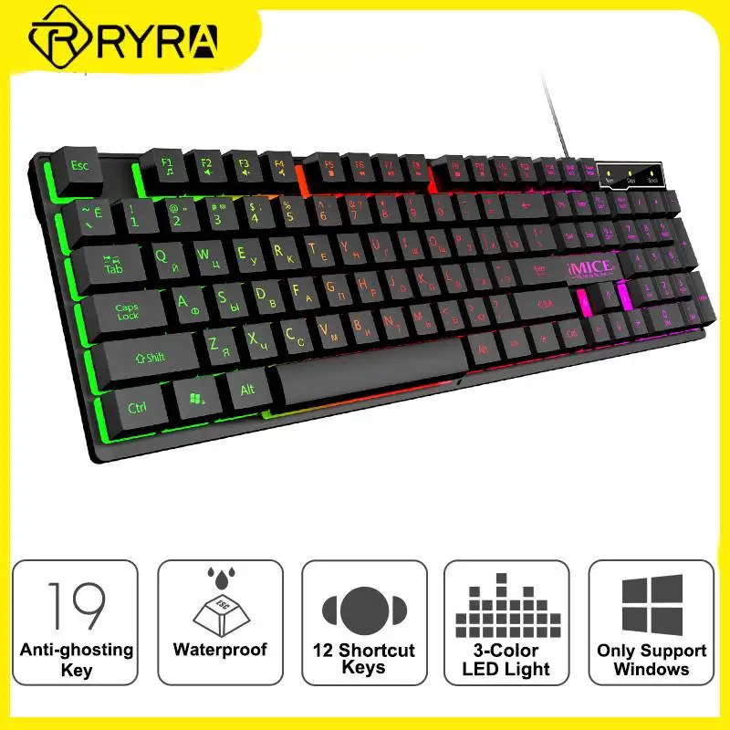 

Набор для геймеров RYRA, клавиатура и мышь, 104 клавиш, USB, проводная клавиатура и мышь, набор для ПК, ноутбука, игровые клавиши, русский и английс...