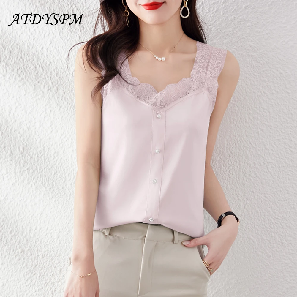 

2023 New Fashion Lace Strap Top Women Halter V Neck Basic White Cami Sleeveless Satin Silk Tank Tops Women'S Summer Camisole