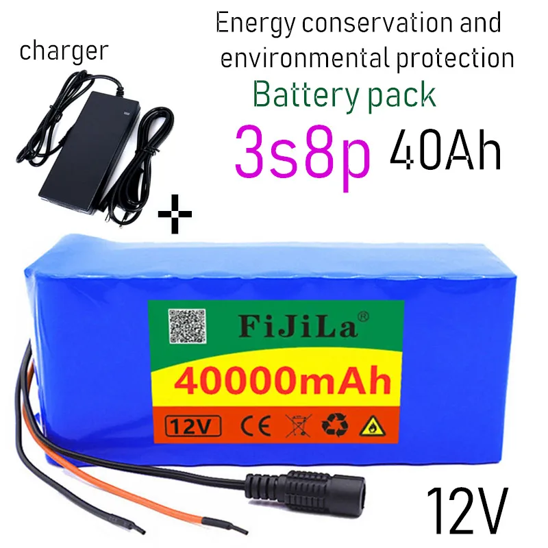 

100% Original 18650 Battery pack Large capacity 12v 40Ah 18650 lithium battery protection board 12v 40000mAh capacity + Charger