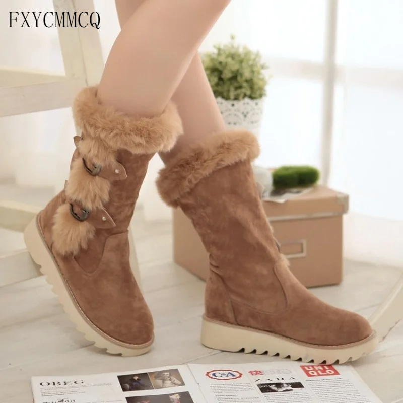 

FXYCMMCQ 2021 Burst Winter Waterproof Platform with Fluffy Lovely Female Snow Boots Female Boots F12