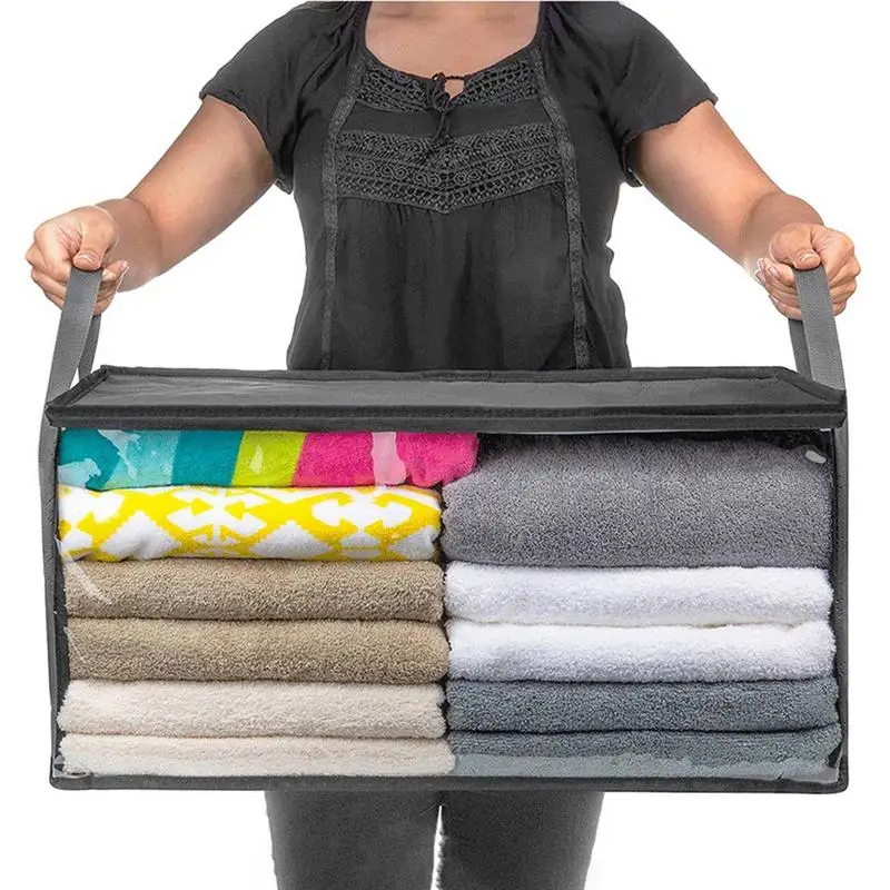 

Clothes Storage Bins For Closet Under Bed Containers With Reinforced Zipper/Handles Clear Window Stackable Large Capacity