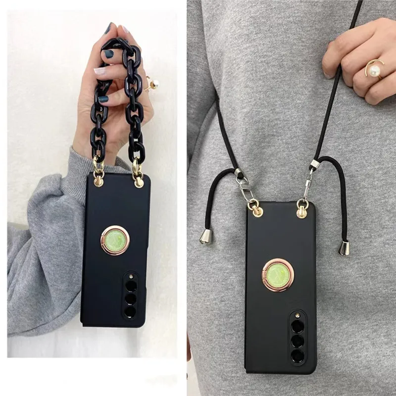 

Luxury Bracelet Crossbody Lanyard Case For Samsung Galaxy Z Fold 3 Z Fold 2 5G W21 Ring Holder Cover Funda ZFold5 Z Fold 4 Capa
