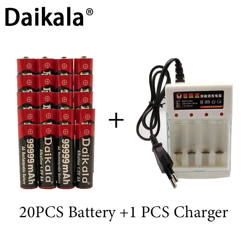 

AA Battery 100%New Bestselling Alkaline Battery 1.5V AA99999mAh+Charger for Clocks, Toys, and Cameras, Brand New Free Shipping