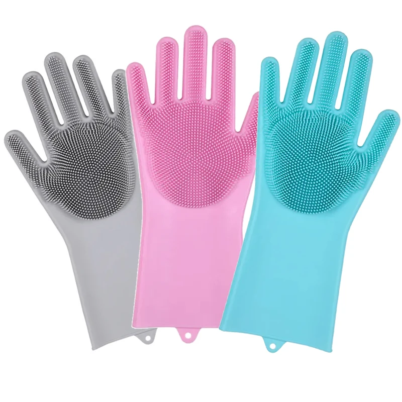 Magic Silicone Gloves Cleaning Dishwashing Scrubber Dish Washing Sponge Rubber Silicone Gloves For Kitchen Cleaning Tools Home