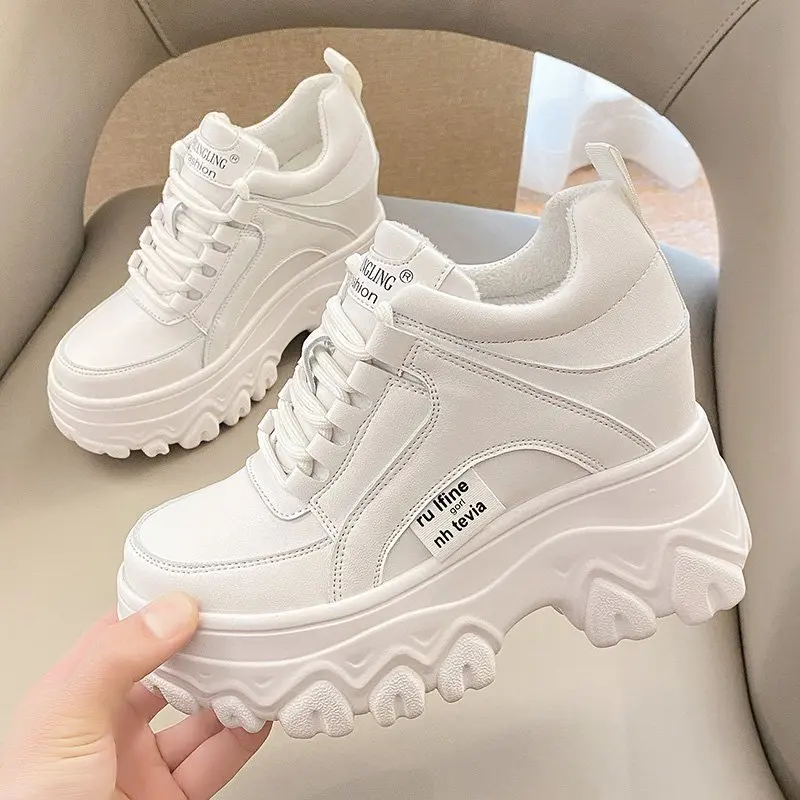 

Women Winter Platform Sneakers Warm Fur Plush Insole Ankle Boots Women Spring Chunky Shoes Lace-up Tennis Shoes Woman Mujer 9CM