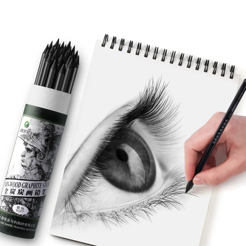 

24PC Soft Non-wood Charcoal Drawing Pencil Professional Manga Sketc Pen Non-Toxic Sketching Pencils Art Supplies