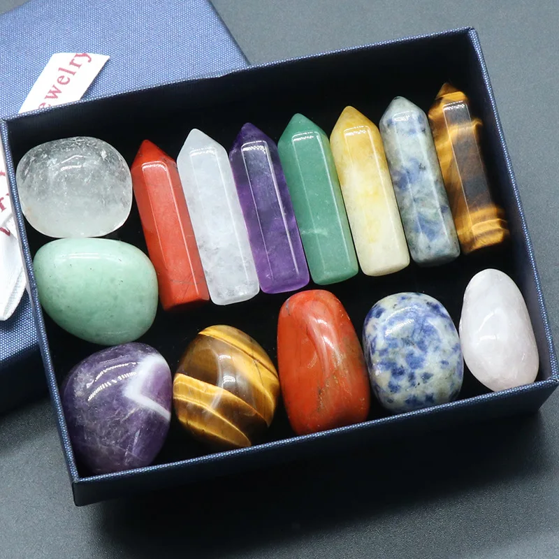 

14PCS Natural Crystal Stone Set 7 CHAKRA Reiki Healing Stone Gemstone Quartz Mineral Ornament Home Decoration Craft Stones Gift