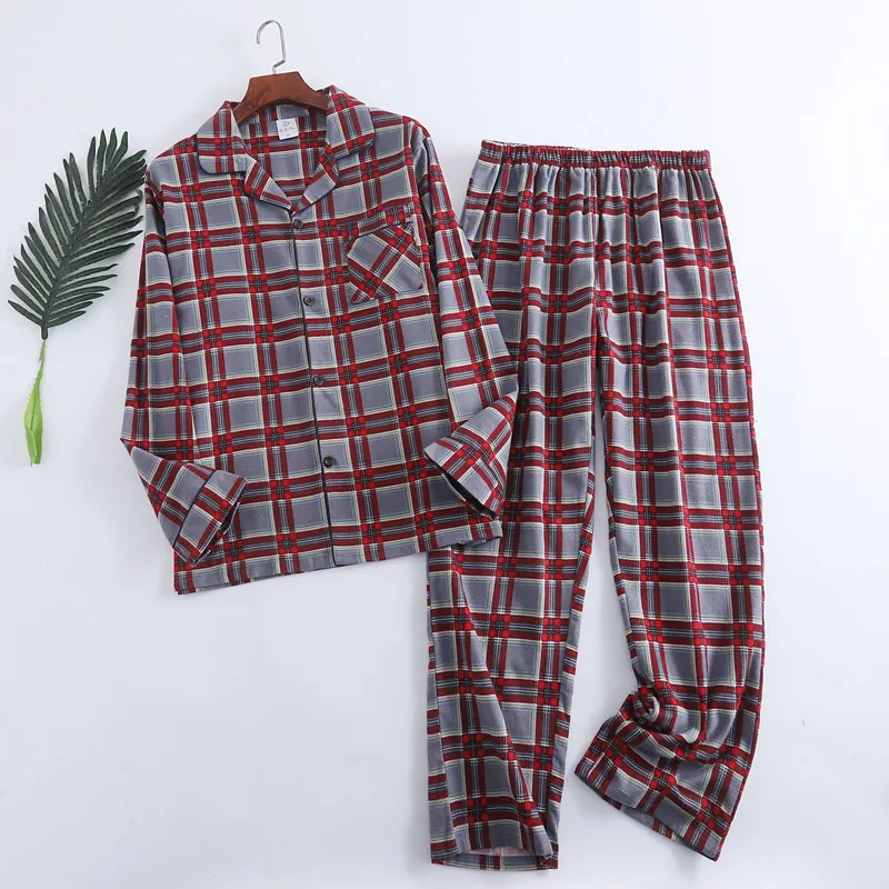 Pajamas Plaid Design Multi Colors Flannel Long-sleeved Trousers Warm Homewear for Men Autumn and Winter Sleepwear Sets