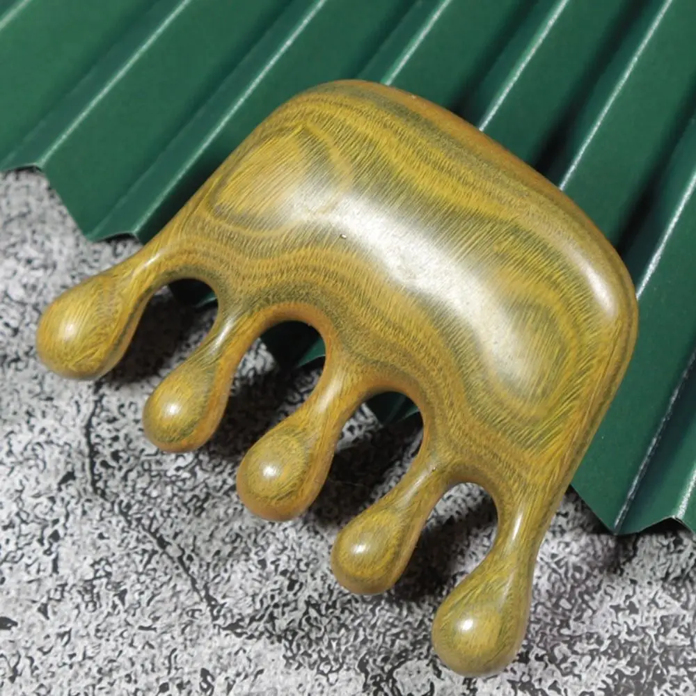 

Green Sandalwood Solid Wood Anti-Static Meridian Massage Comb Five Comb Teeth Scalp Scraping Comb Octopus Comb