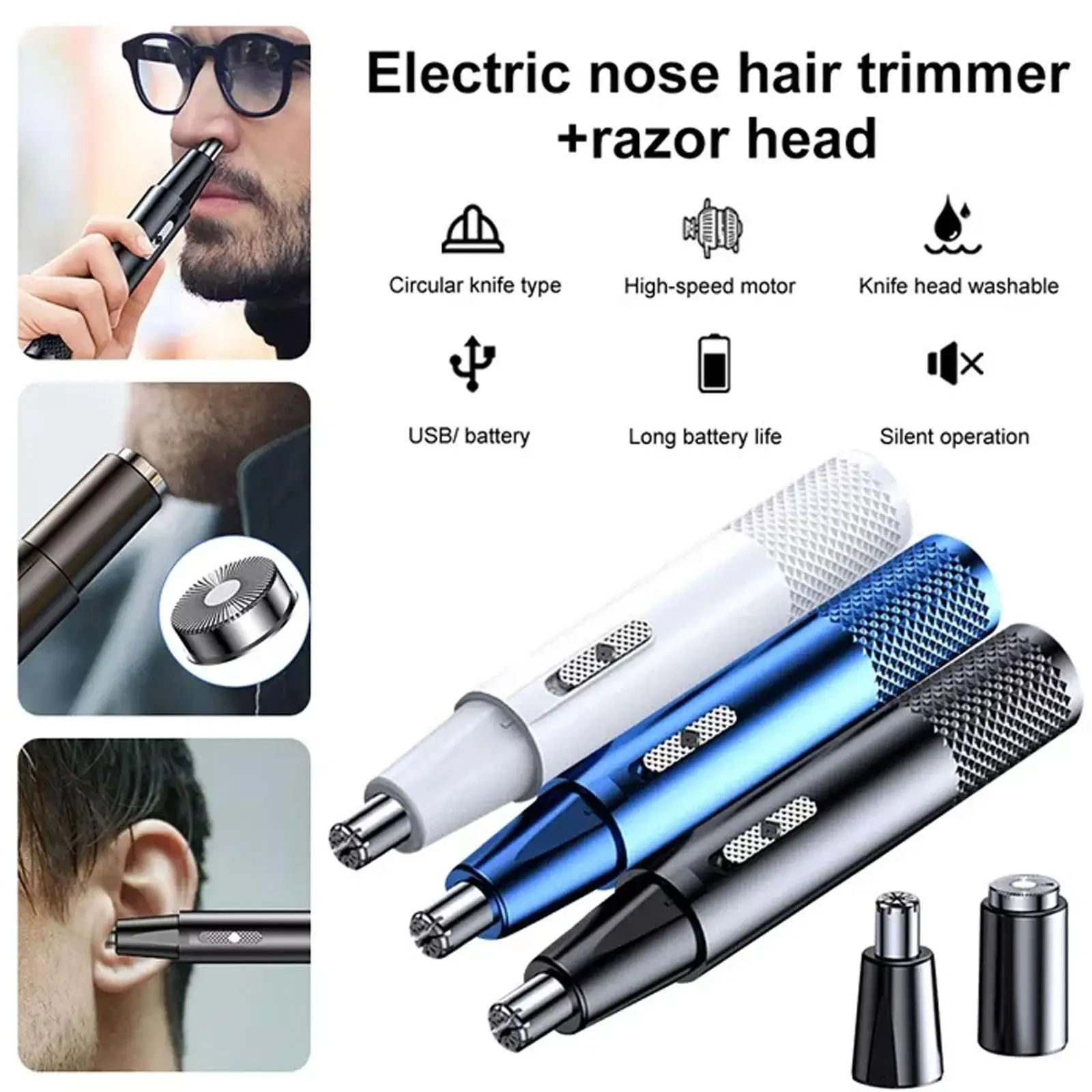 

Electric Nose Ear Hair Trimmer for Men USB Charging Nose Hair Removal Epilator Eyebrow Beard Depilation trymer do nosa A7B1