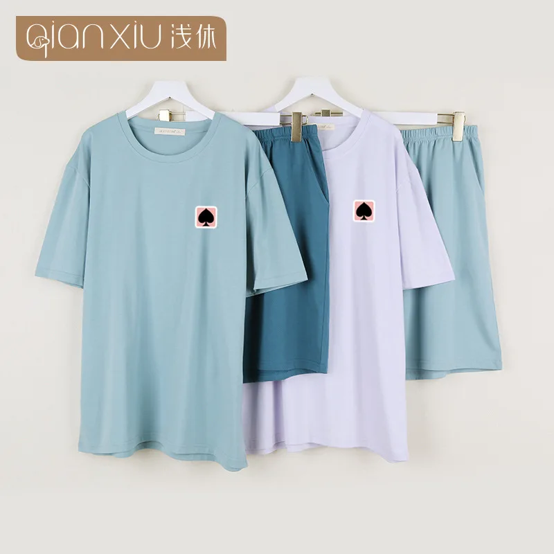 

Mens Set Short Sleeve Top And Shorts Summer Casual Heart Print Two Piece Suit New Men Pajamas Sets Pullover Home Wear Set