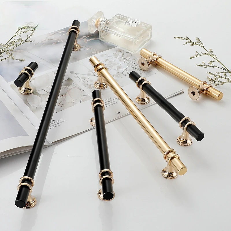 

New Modern Zinc Alloy Gold Door Handles Kitchen Cabinet Handles Solid Drawer Knobs Fashion Furniture Handle Hardware Accessories
