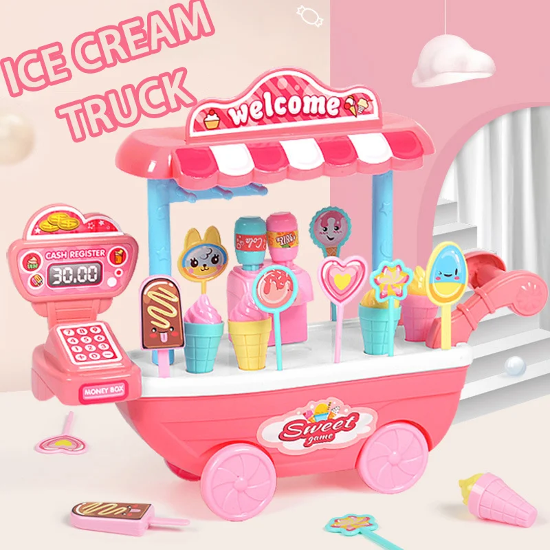 

Children's Play House Ice Cream Cart Toy Simulation Trolley Candy Cart Ice Cream Ice Cream Cart Set for Girls Birthday Gift