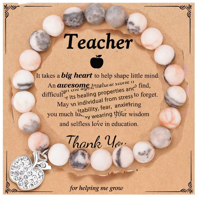 Браслет с подвеской в виде яблока для мужчин и женщин розовая зебра аметист