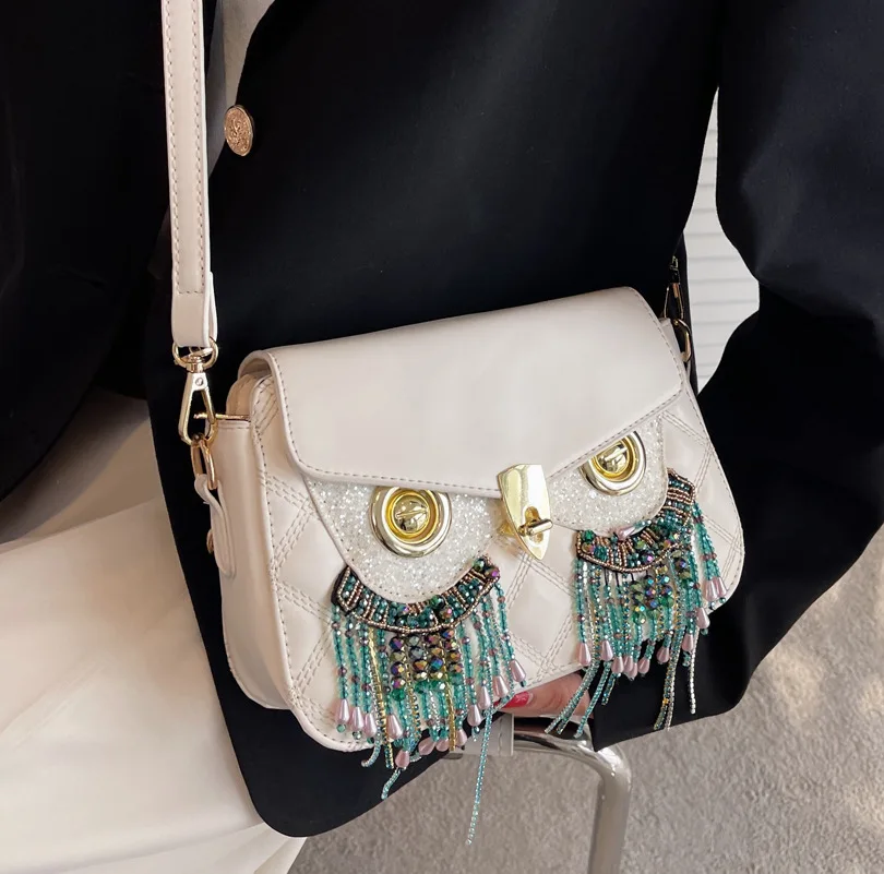 

Personality Owl Shoulder Bag for women Messenger Bag Cute PU Leather Girls Crossbody Phone Bag Fashion Tassels Axillary handbag