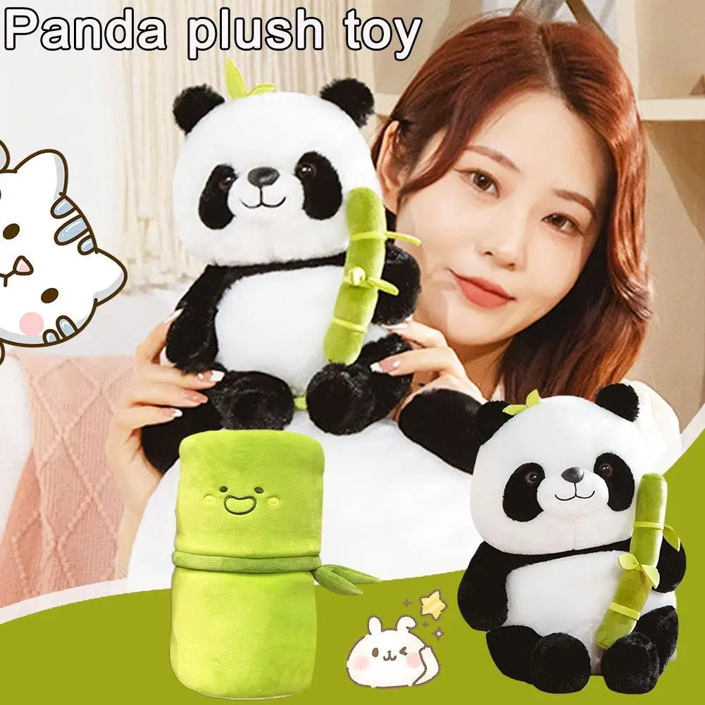

1PCS 2 In 1 Cute Bamboo Tube Panda Plush Toy Kawaii Stuffed Animal Tearful Panda Plushie Doll Pillow
