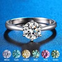 wholesale 0 3 3ct moissanite ring jewelry for women blue pink yellow green cyan diamond classic anniversary rings s925 silver
