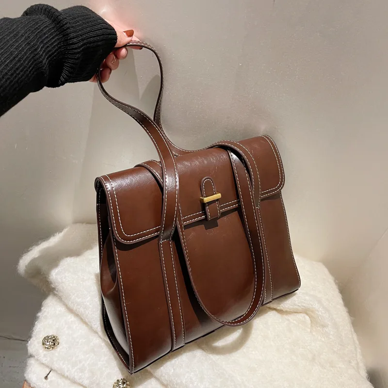 

Retro Large Capacity Pu Shoulder Bag Woman Luxury Brand Solid Leather Handbag Ladies Fashion Designer Brand Women Tote Bag 2022