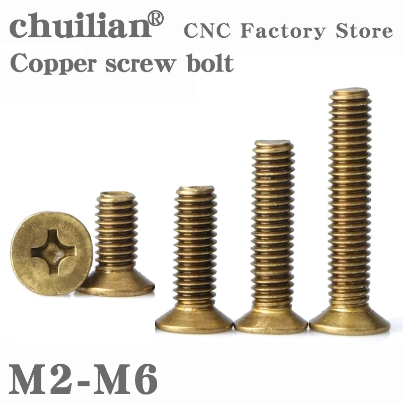 

M2 M2.5 M3 M4 M5 M6 Brass Phillips Countersunk Machine Screws Cross Flat Head Metric Thread Screw Recess Bolt Din7985 Gb818