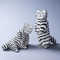 creative striped ceramic cat sculpture abstract cartoon cute animal cat crafts gift decoration living room office decoration new