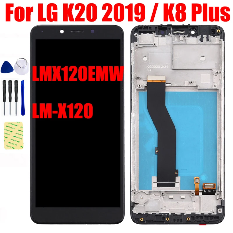 For LG K20 2019 LM-X120 LMX120EMW LCD Display Panel Pantalla K8 Plus LCD Touch Screen with Digitizer Sensor Assembly Frame