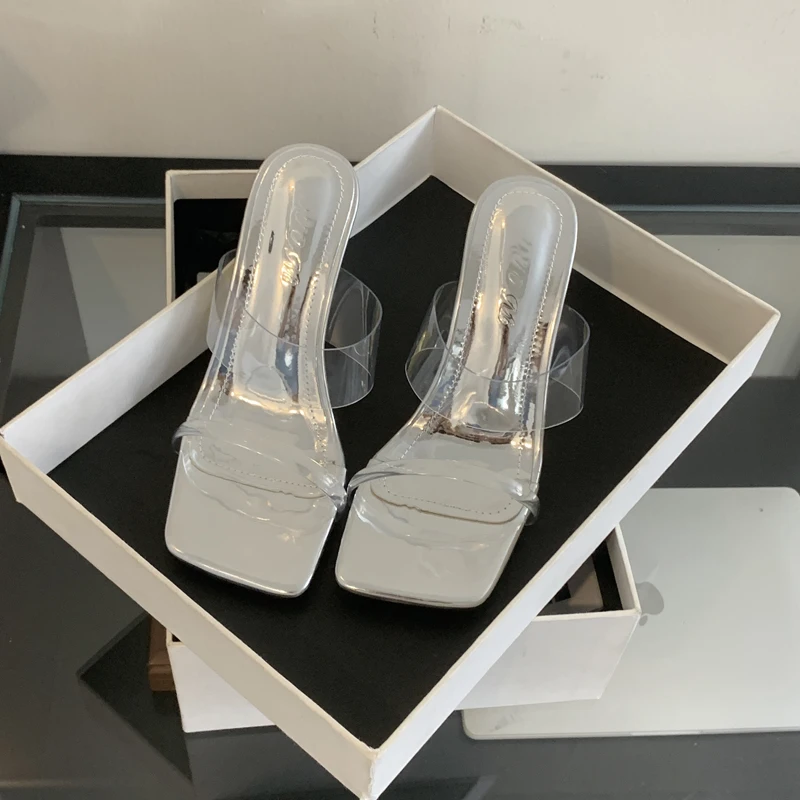 Сандалии женские на прозрачной танкетке серебристые Босоножки каблуке летние