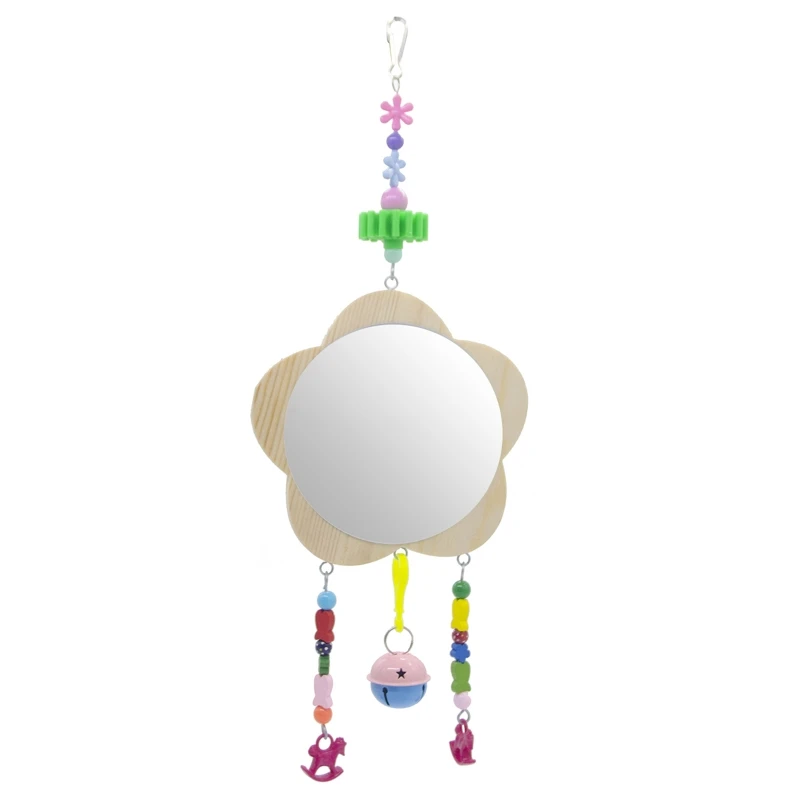 

Parrot Chicken Chewings Toys for Hens with Mirrors Chicken Wood Mirror Toy with Bell for Chicks Hens Roosters Bird Cage Swings
