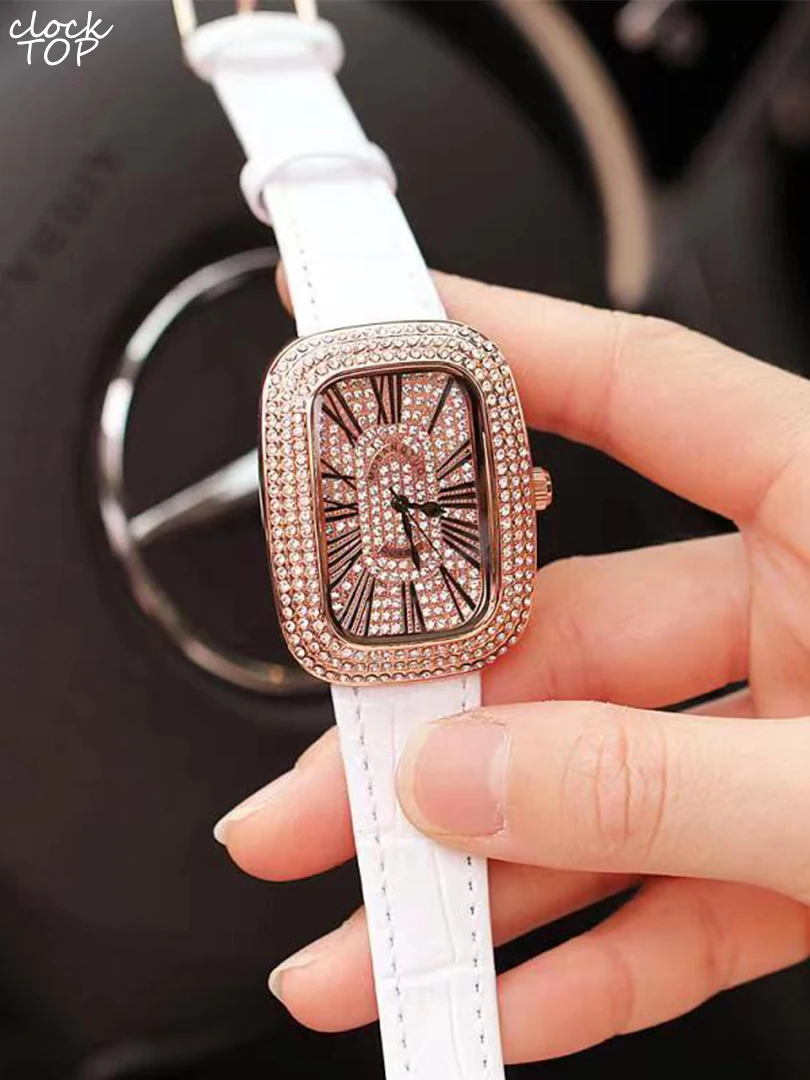 

Women Quartz Watch Iced Out Dial Full Diamond Quartz Wristwatch Rhinestone Stone Inlay Bezel Female Ladies Luxury Reloj Clock
