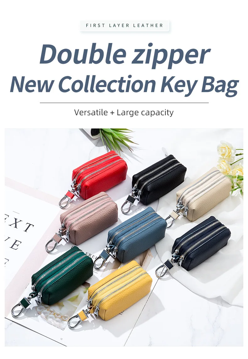 New Style Fashionable Waist Hanging Cowhide Double Layer Multi-Functional Large Capacity Men's And Women's Key Bag