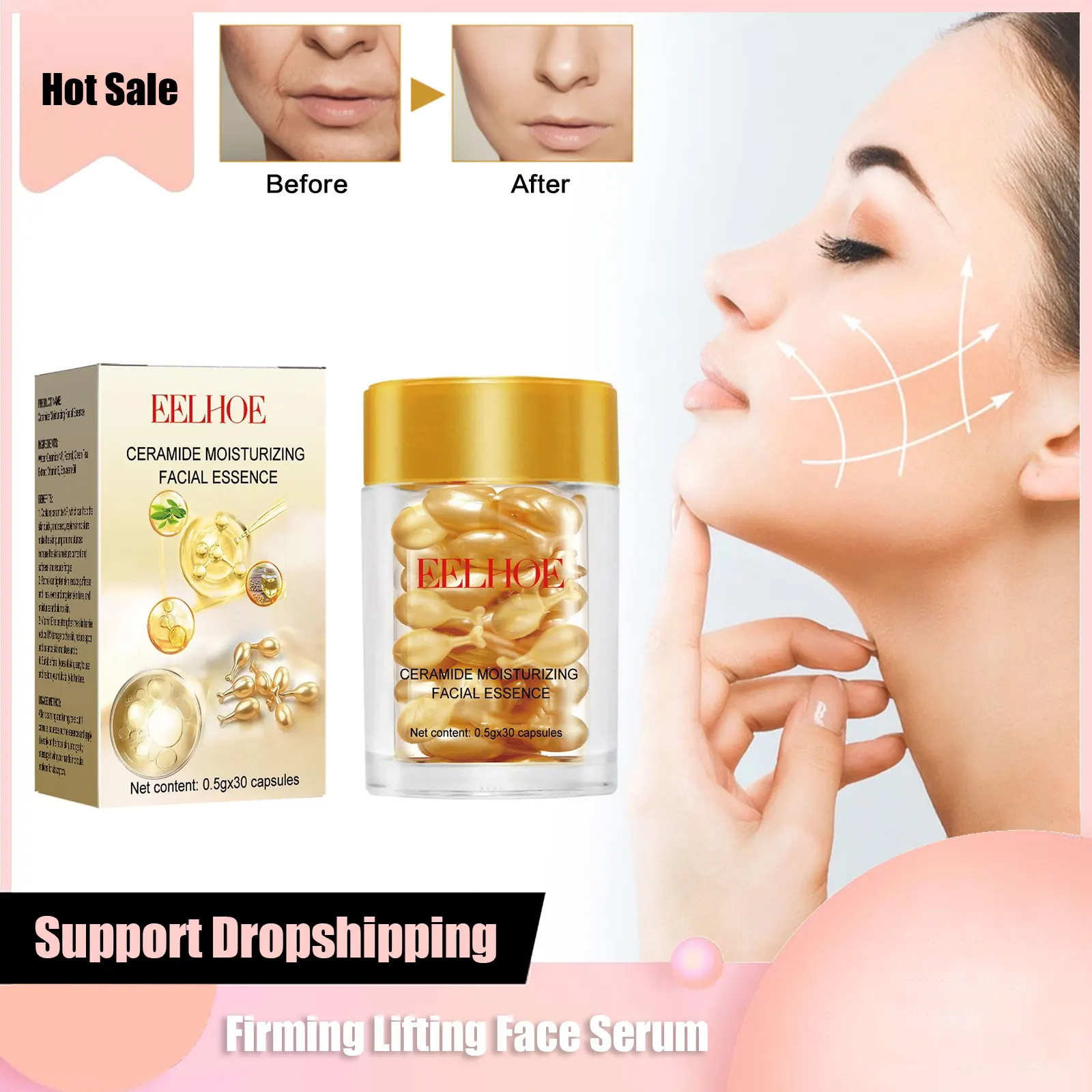 

Ceramide Face Serum Anti Aging Remove Face Neck Forehead Wrinkles Fade Fine Lines Shrink Pores Moisturizing Skin Firming Essence