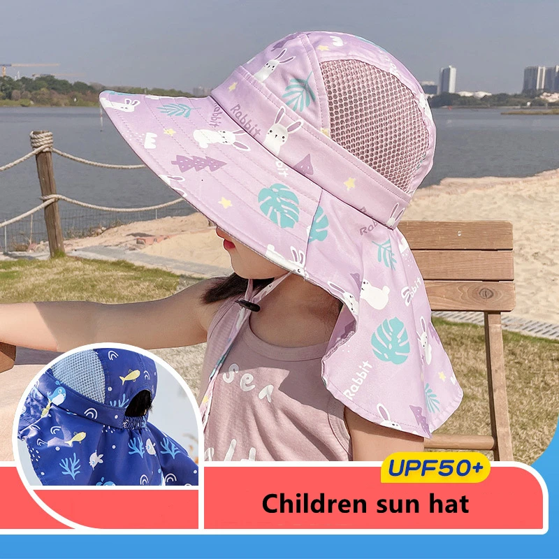 Children Sun Hat Adjustable - Outdoor Toddler Swim Beach Pool Hat Kids UPF 50+ Wide Brim Chin Strap Summer Play Hat images - 6