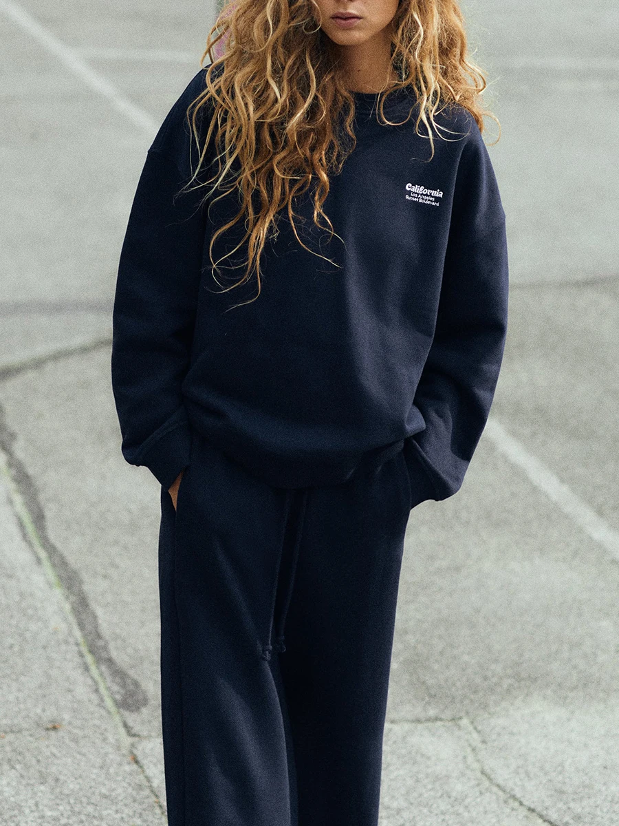 

Женский свитшот с надписью и графическим принтом, свободные пуловеры в рубчик с длинным рукавом и круглым вырезом, женская уличная одежда, повседневные свитшоты, 2023