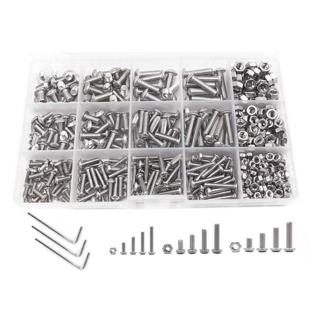 

500 Pieces Screw Bolts Nuts with Storage Box Hex Head Replacement Part