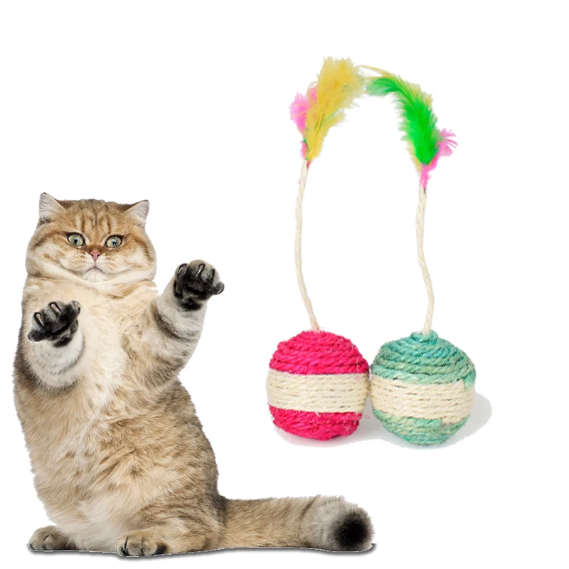 

1PCS Cat Toy Ball Sisal Seven-color Feather Shuttlecock for Kitten Pet Cat Supplies Funny Play Feather Accessorie Color Random