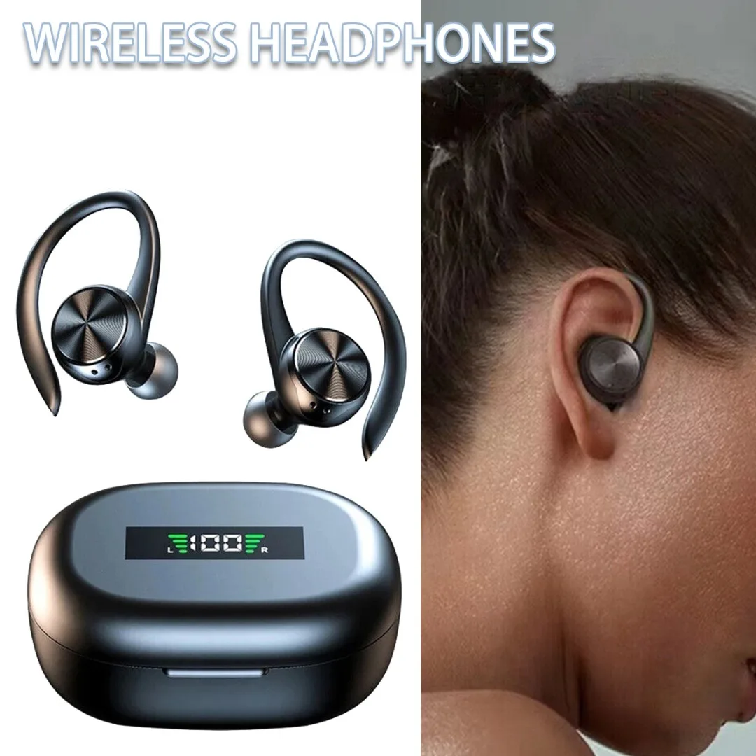 

Беспроводные Bluetooth-наушники с ушным крючком, TWS наушники со светодиодным цифровым дисплеем, водонепроницаемые спортивные наушники