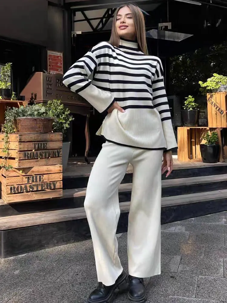 Женский трикотажный комплект из 2 предметов повседневный Свободный пуловер с